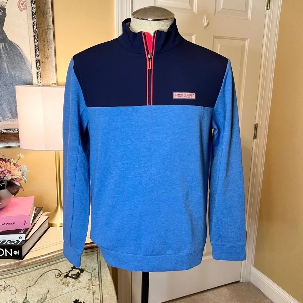 EUC Men's Vineyard Vines Mesh Performance Quarter Zip Shep Shirt Blue MEDIUM